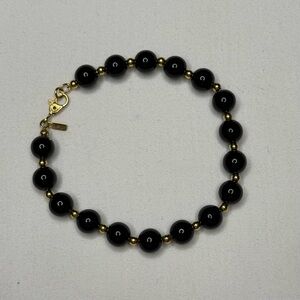 Vintage Monet Black & Gold Beaded Bracelet 7.75”